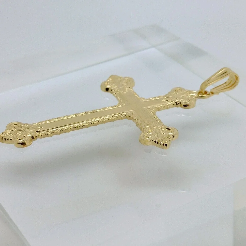 Karatbond Vintage Y2K Gold Ornate Fleur-de-lis Cross Pendant Made in USA NOS